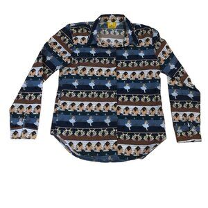 Tamusen Womens Button Down Blouse Shirt Rabbits Girl Navy Striped Small Medium